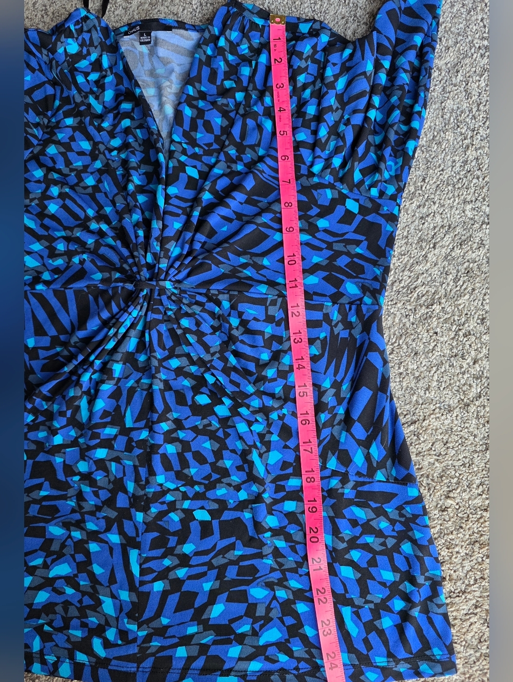 Chaus Blue and Black Twist-Front V-Neck Long Sleeve Top - Picture 5 of 5